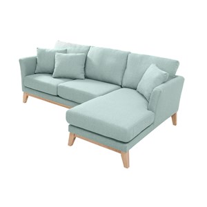 Canapé d'angle droit déhoussable 4 places en tissu vert lagon et bois clair oslo