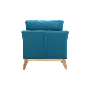 Fauteuil déhoussable en tissu bleu canard et bois clair oslo