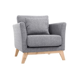 Fauteuil déhoussable en tissu gris clair et bois clair oslo
