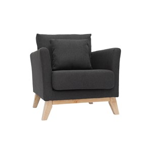 Fauteuil déhoussable en tissu gris foncé et bois clair oslo