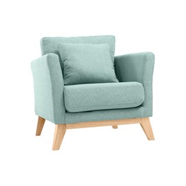 Fauteuil déhoussable en tissu vert lagon et bois clair oslo