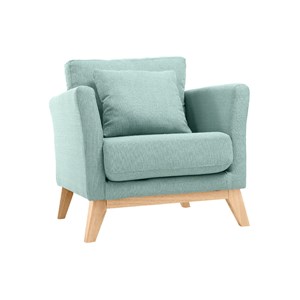 Fauteuil déhoussable en tissu vert lagon et bois clair oslo
