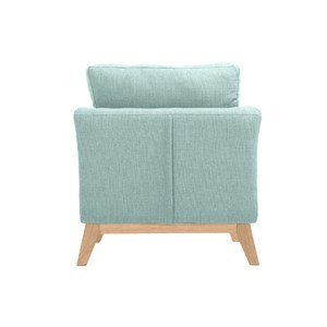 Fauteuil déhoussable en tissu vert lagon et bois clair oslo