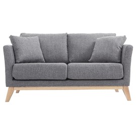 Canapé déhoussable 2 places en tissu gris clair et bois clair oslo