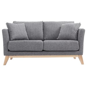 Canapé déhoussable 2 places en tissu gris clair et bois clair oslo
