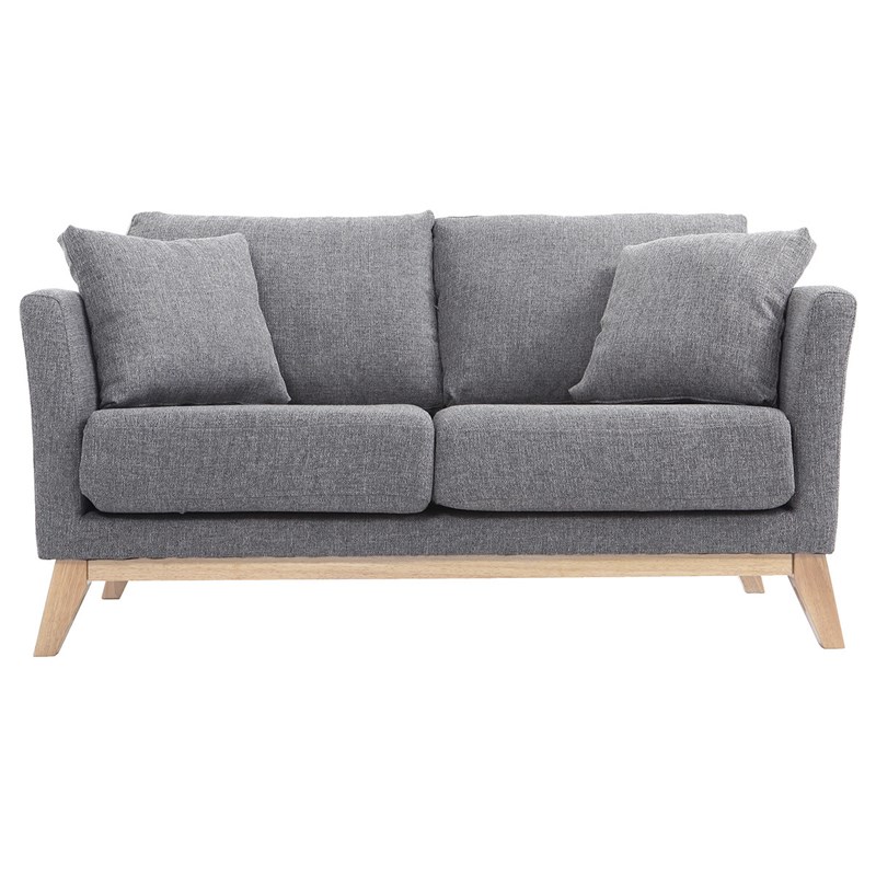 Canapé déhoussable 2 places en tissu gris clair et bois clair oslo