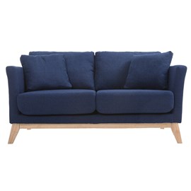 Canapé déhoussable 2 places en tissu bleu foncé et bois clair oslo