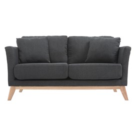 Canapé déhoussable 2 places en tissu gris foncé et bois clair oslo