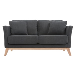 Canapé déhoussable 2 places en tissu gris foncé et bois clair oslo