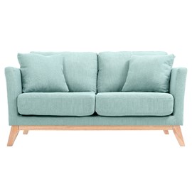 Canapé déhoussable 2 places en tissu vert lagon et bois clair oslo