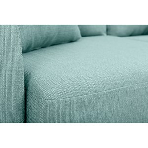 Canapé déhoussable 2 places en tissu vert lagon et bois clair oslo