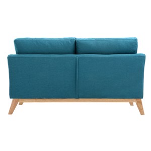 Canapé déhoussable 2 places en tissu bleu canard et bois clair oslo