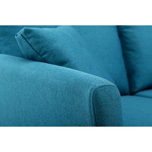 Canapé déhoussable 2 places en tissu bleu canard et bois clair oslo