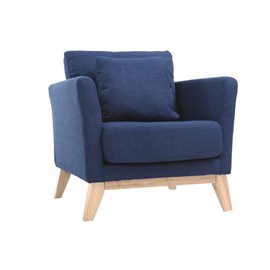 Fauteuil déhoussable en tissu bleu foncé et bois clair oslo