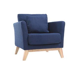 Fauteuil déhoussable en tissu bleu foncé et bois clair oslo