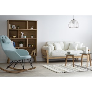 Rocking chair en tissu menthe à l'eau, métal noir et bois clair jhene