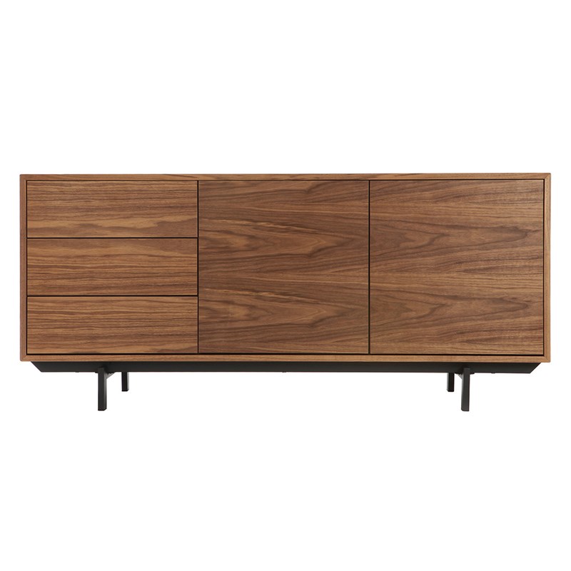 Buffet en bois foncé noyer 2 portes 3 tiroirs l160 cm manny