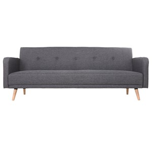 Canapé convertible 3 places en tissu gris foncé et bois clair ulla