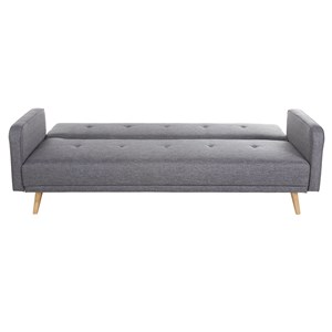 Canapé convertible 3 places en tissu gris foncé et bois clair ulla