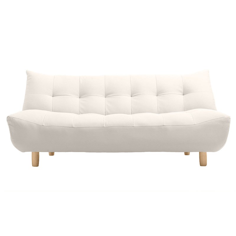 Canapé convertible 3 places en tissu beige et bois clair yumi