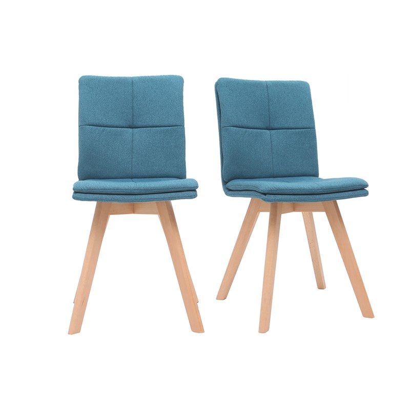 Chaises en tissu bleu et bois clair (lot de 2) thea