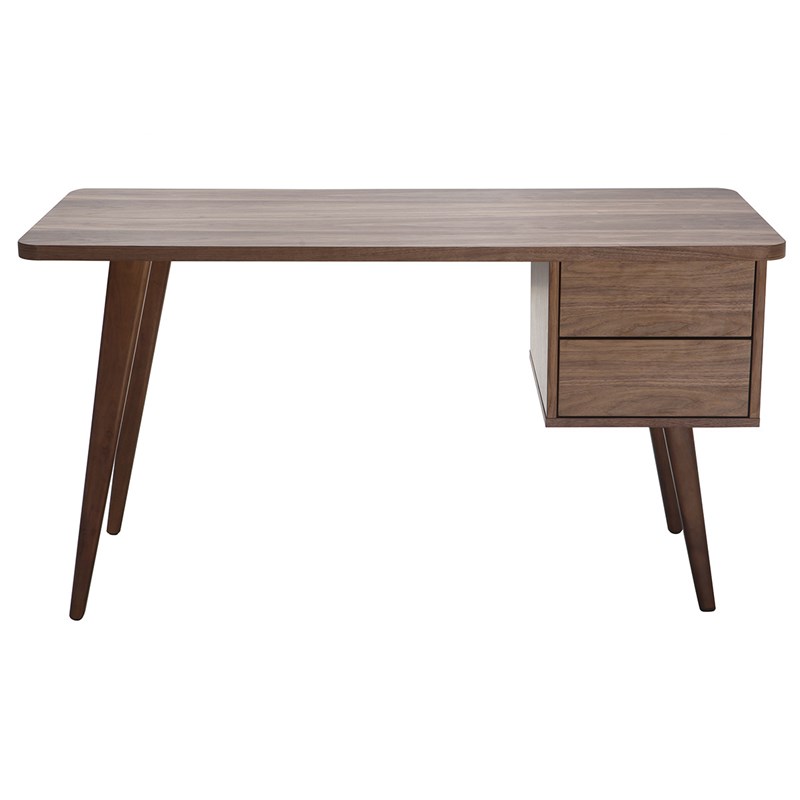 Bureau avec rangements 2 tiroirs bois foncé noyer l140 cm fifties