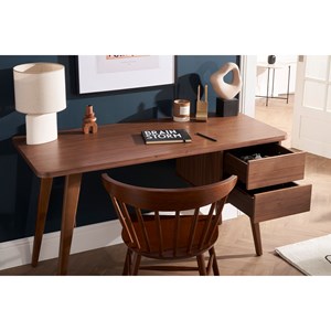 Bureau avec rangements 2 tiroirs bois foncé noyer l140 cm fifties