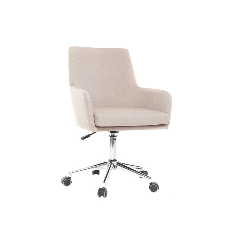 Miliboo - Chaise de bureau à roulettes en tissu beige et acier chromé shana