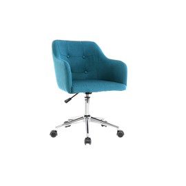 Chaise de bureau à roulettes capitonnée en tissu bleu canard baltik