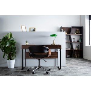 Chaise de bureau à roulettes noir bois foncé noyer et acier chromé aramis