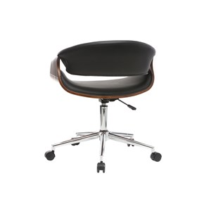 Chaise de bureau à roulettes noir bois foncé noyer et acier chromé aramis