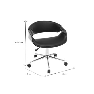Chaise de bureau à roulettes noir bois foncé noyer et acier chromé aramis
