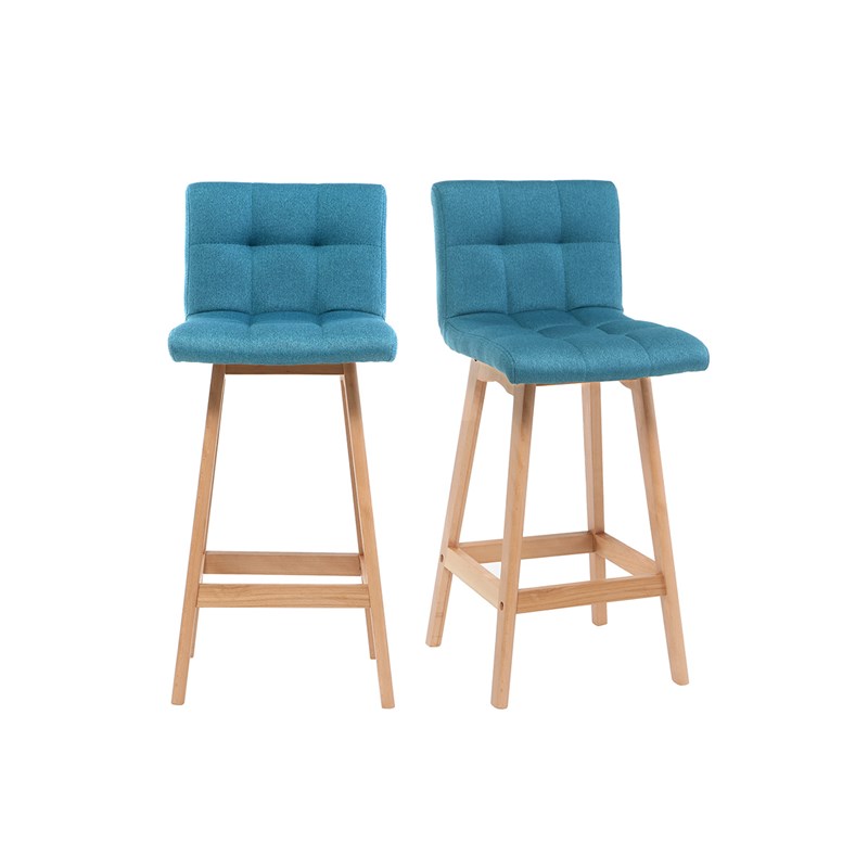 Tabourets de bar bois et bleu canard h65 cm (lot de 2) klaris