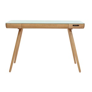 Bureau connecté multimédia avec tiroir en verre et bois clair l120 cm clever
