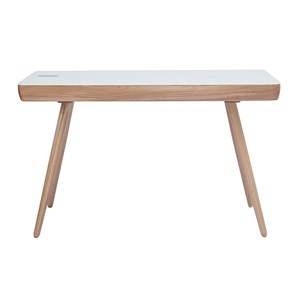 Bureau connecté multimédia avec tiroir en verre et bois clair l120 cm clever
