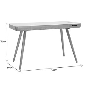 Bureau connecté multimédia avec tiroir en verre et bois clair l120 cm clever