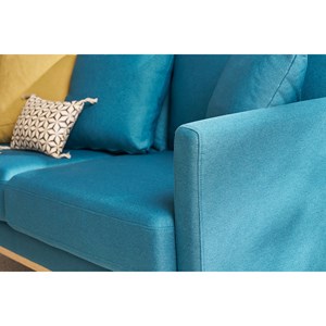 Canapé déhoussable 3 places en tissu bleu canard et bois clair oslo