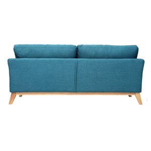 Canapé déhoussable 3 places en tissu bleu canard et bois clair oslo