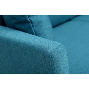 Canapé déhoussable 3 places en tissu bleu canard et bois clair oslo