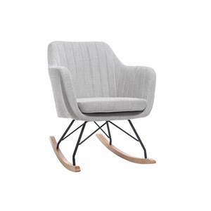 Rocking chair en tissu gris clair, métal noir et bois clair aleyna