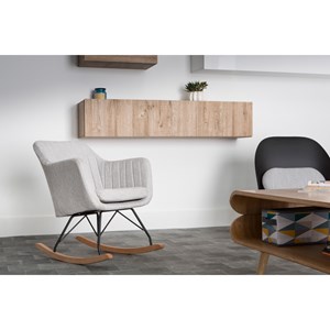 Rocking chair en tissu gris clair, métal noir et bois clair aleyna