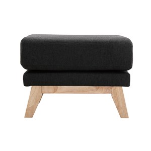 Pouf repose-pieds déhoussable en tissu gris foncé et bois clair oslo