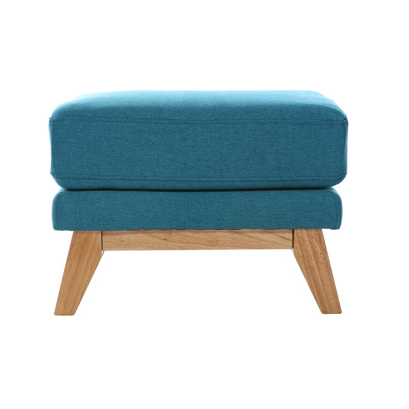 Pouf repose-pieds déhoussable en tissu bleu canard et bois clair oslo