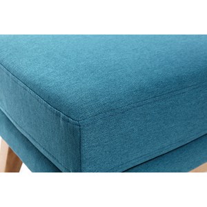 Pouf repose-pieds déhoussable en tissu bleu canard et bois clair oslo