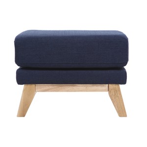 Pouf repose-pieds déhoussable en tissu bleu foncé et bois clair oslo
