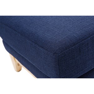 Pouf repose-pieds déhoussable en tissu bleu foncé et bois clair oslo