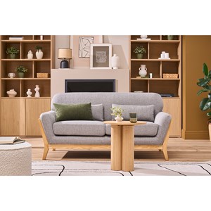 Canapé 2 places en tissu gris et bois clair yoko