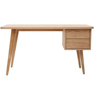 Bureau avec rangements 2 tiroirs bois clair chêne l140 cm fifties
