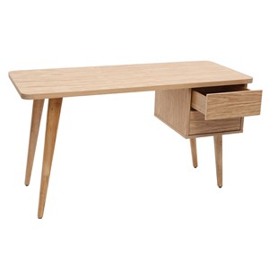 Bureau avec rangements 2 tiroirs bois clair chêne l140 cm fifties