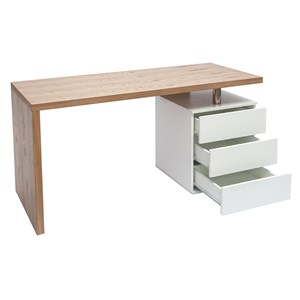 Bureau avec rangements 3 tiroirs bois clair chêne et blanc l140 cm calix